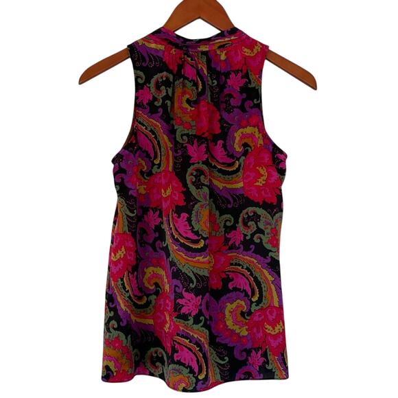 J. Crew Silk Paisley Sleeveless Round Collar Button Blouse, Shirt, Size 2 - Picture 2 of 12